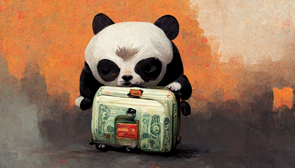 Panda carrying suitcase full of cash and looking for investment subreddits